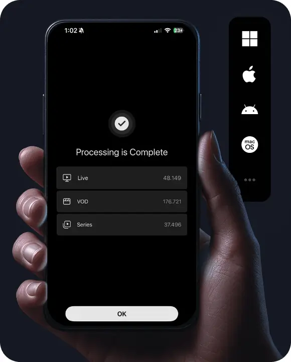 IPTV Germany App auf einem Smartphone mit Live-TV, Filmen und Serien, kompatibel mit allen Endgeräten